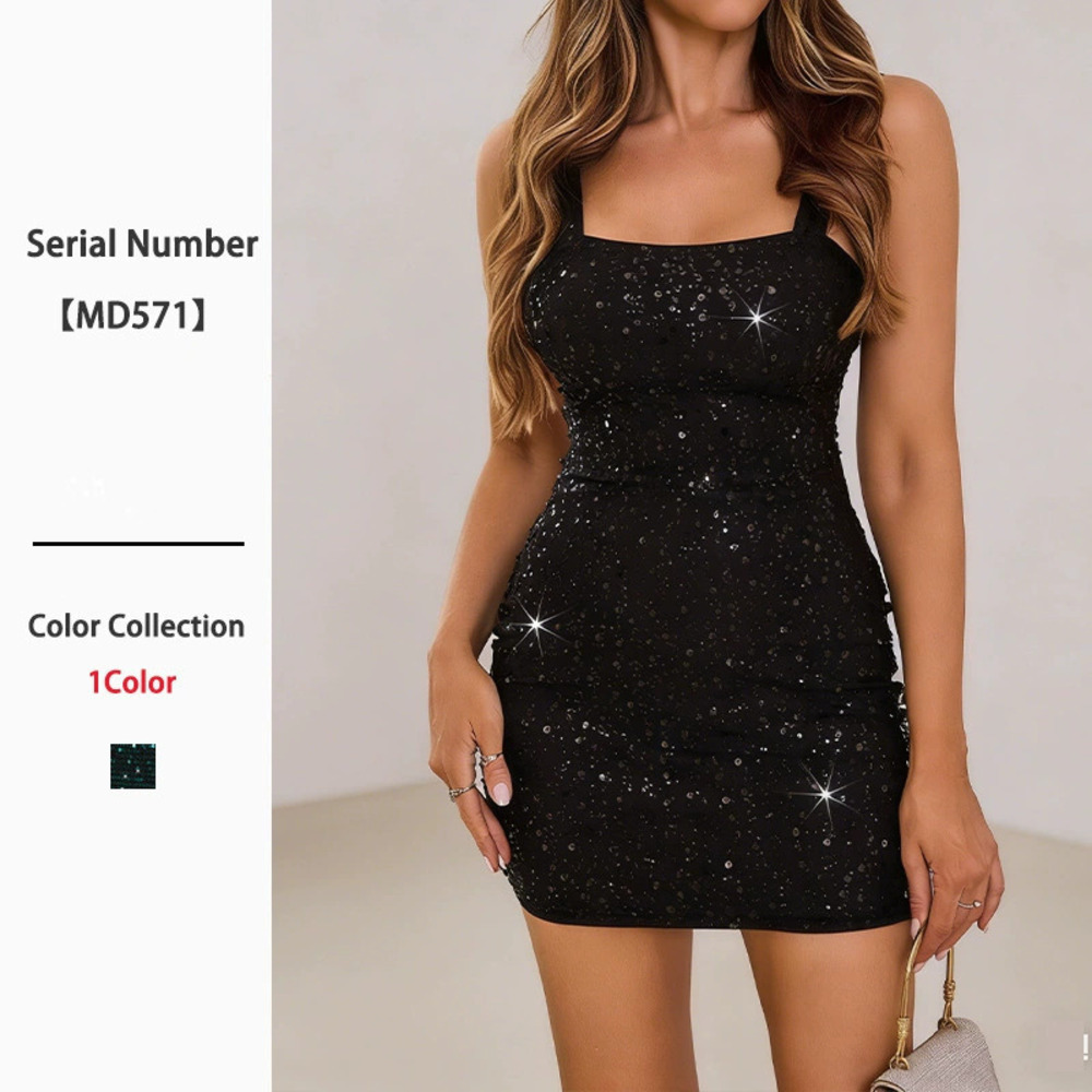 Spring Summer Sequins Spaghetti Strap Bodycon Dress Party Slim Sexy Women